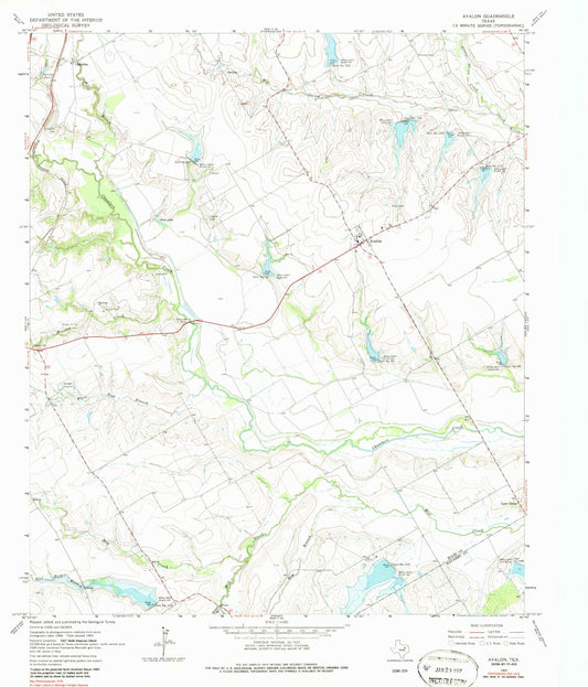 Classic USGS Avalon Texas 7.5'x7.5' Topo Map Image
