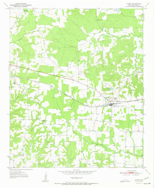 Classic USGS Avery Texas 7.5'x7.5' Topo Map Image