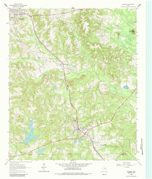 Classic USGS Avinger Texas 7.5'x7.5' Topo Map Image