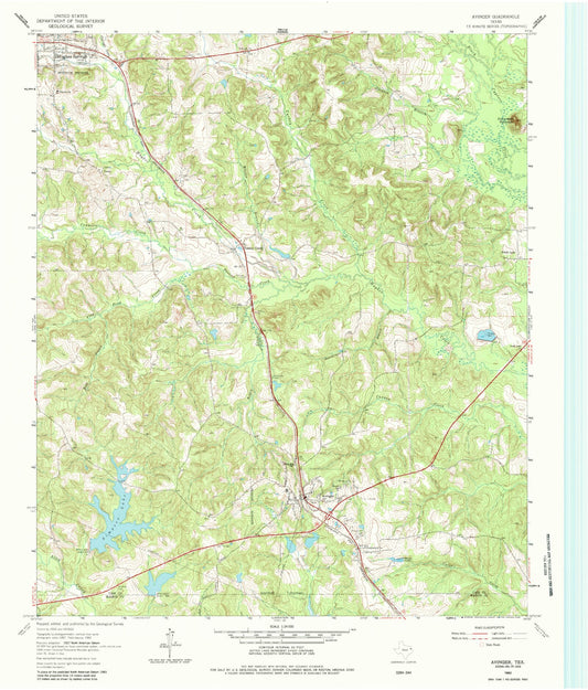 Classic USGS Avinger Texas 7.5'x7.5' Topo Map Image