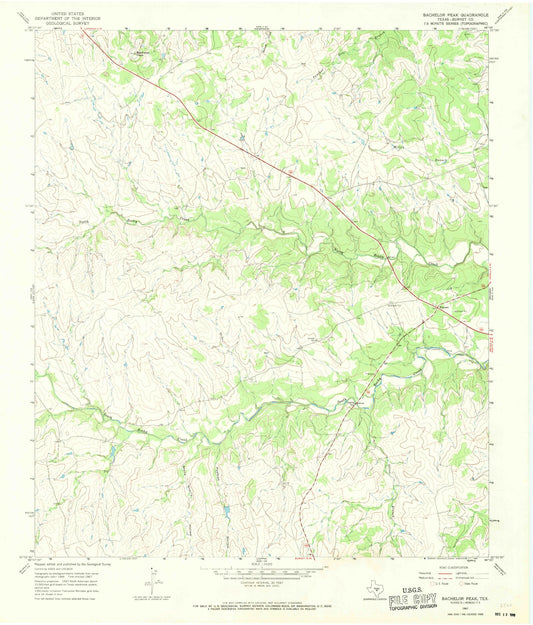 Classic USGS Bachelor Peak Texas 7.5'x7.5' Topo Map Image