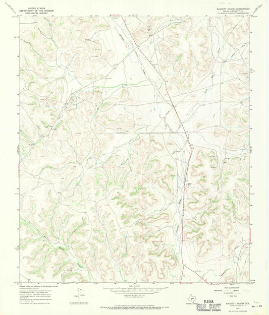 Classic USGS Baggett Ranch Texas 7.5'x7.5' Topo Map Image