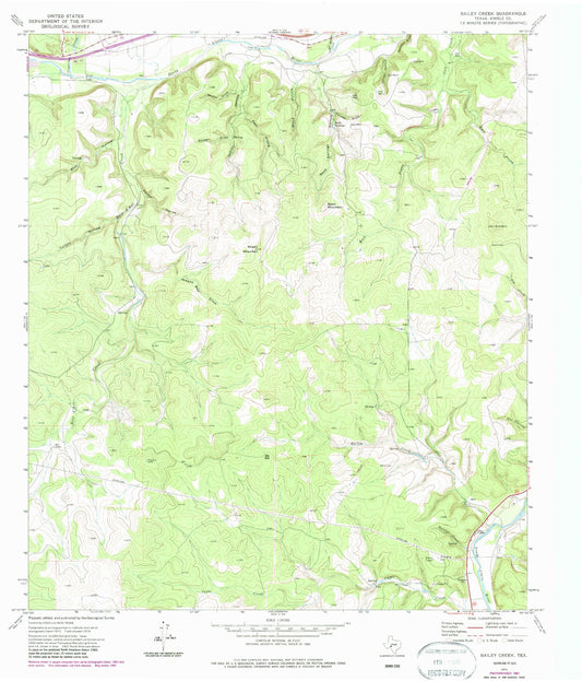 Classic USGS Bailey Creek Texas 7.5'x7.5' Topo Map Image