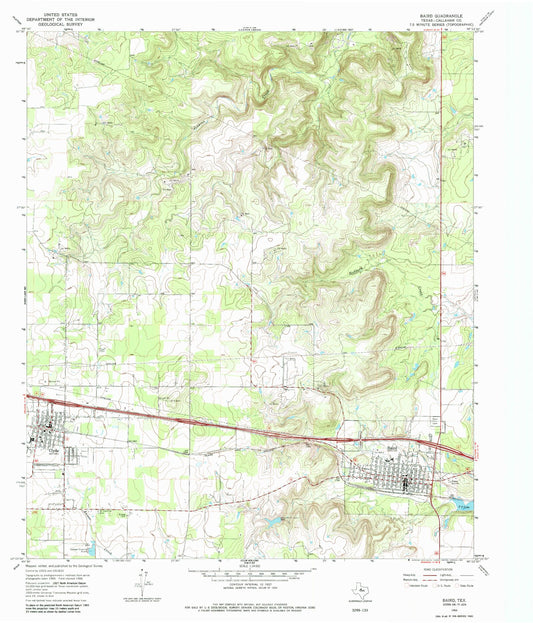 Classic USGS Baird Texas 7.5'x7.5' Topo Map Image