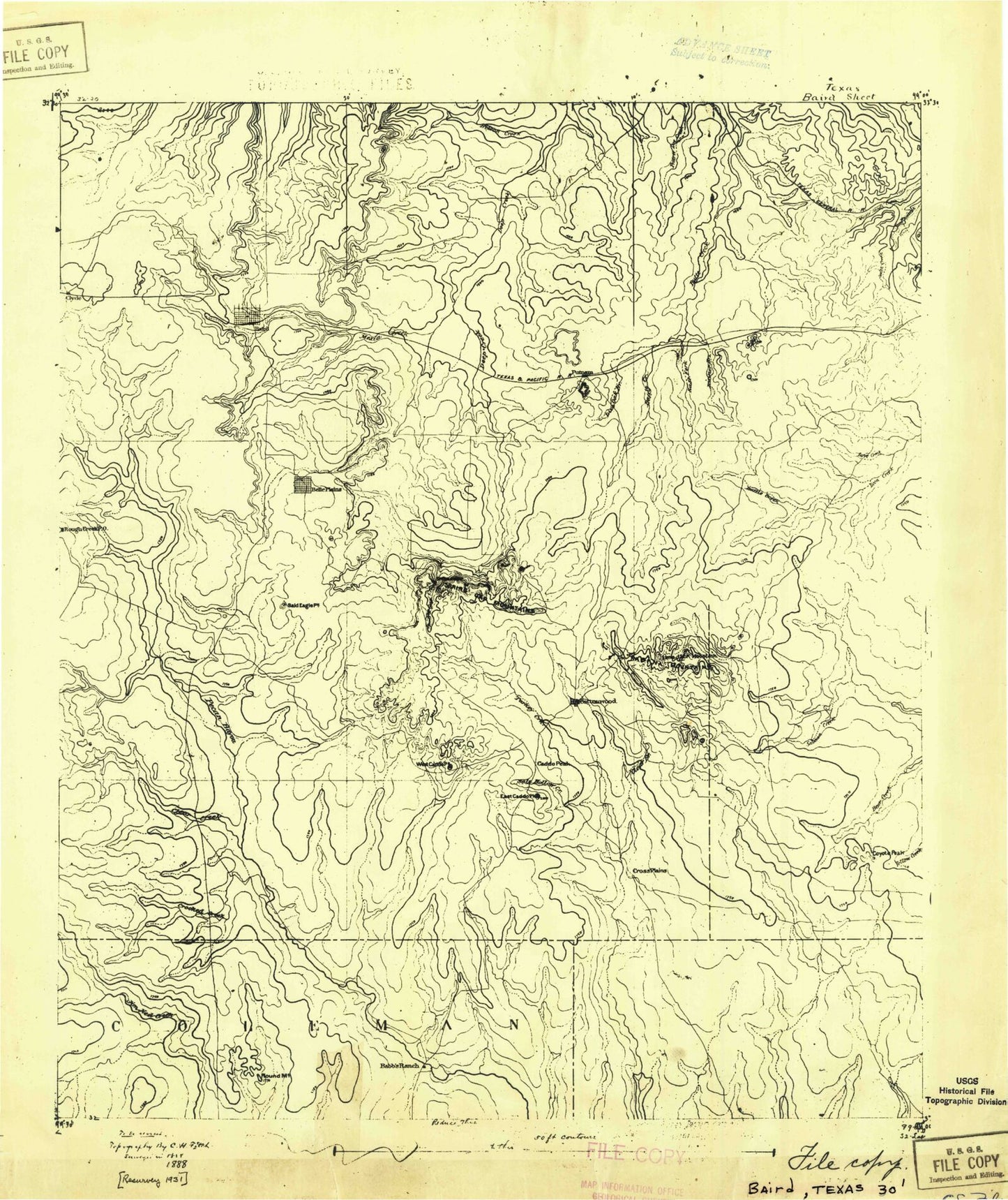 Historic 1931 Baird Texas 30'x30' Topo Map Image