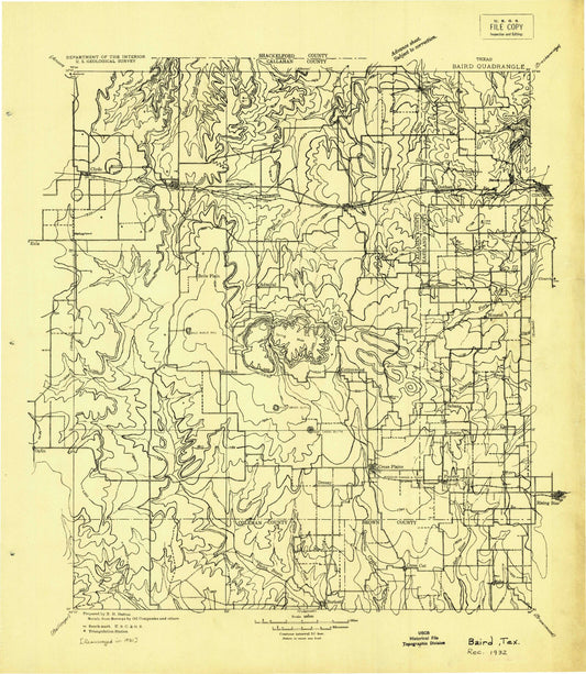 Historic 1932 Baird Texas 30'x30' Topo Map Image