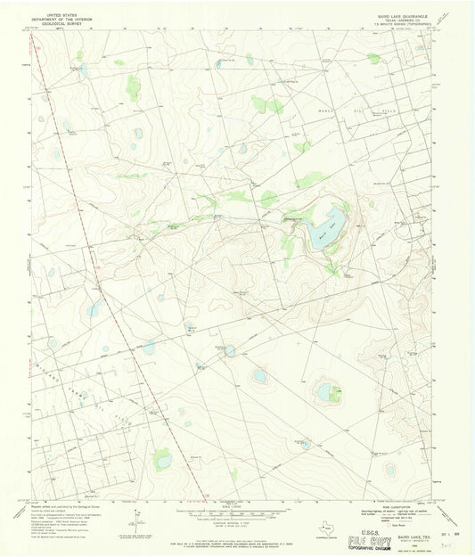 Classic USGS Baird Lake Texas 7.5'x7.5' Topo Map Image