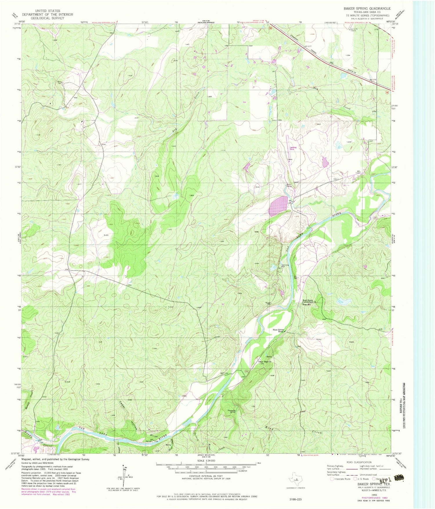 Classic USGS Baker Spring Texas 7.5'x7.5' Topo Map Image