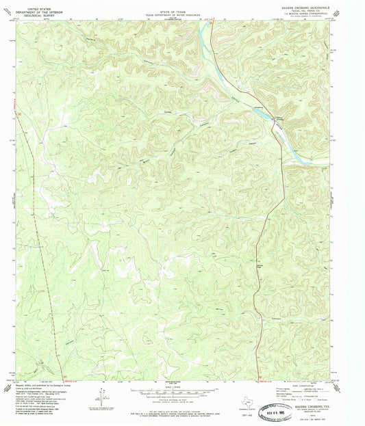 Classic USGS Bakers Crossing Texas 7.5'x7.5' Topo Map Image