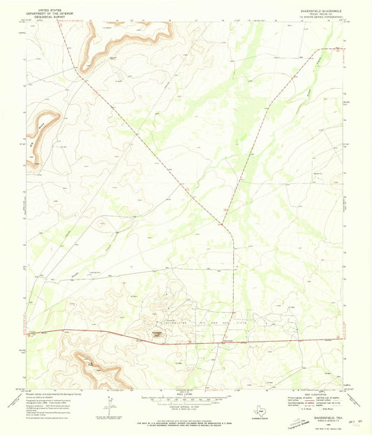 Classic USGS Bakersfield Texas 7.5'x7.5' Topo Map Image