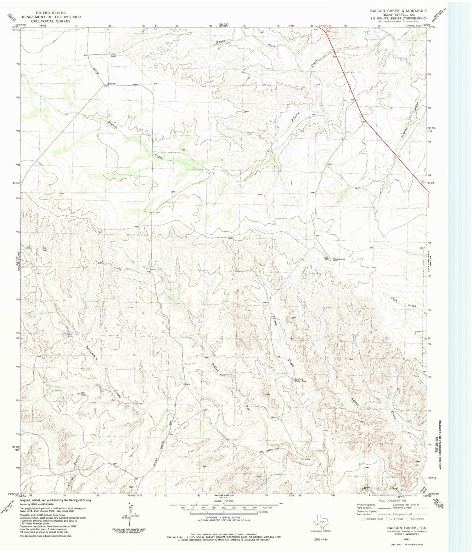 Classic USGS Balcon Creek Texas 7.5'x7.5' Topo Map Image