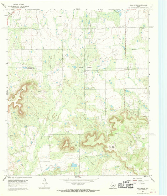 Classic USGS Bald Knob Texas 7.5'x7.5' Topo Map Image