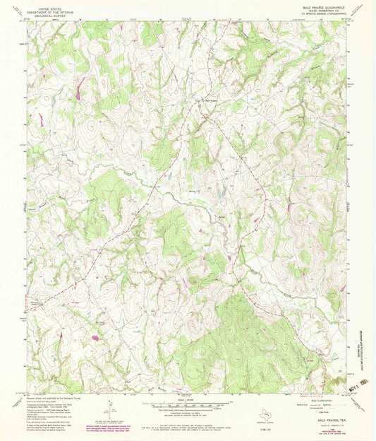 Classic USGS Bald Prairie Texas 7.5'x7.5' Topo Map Image