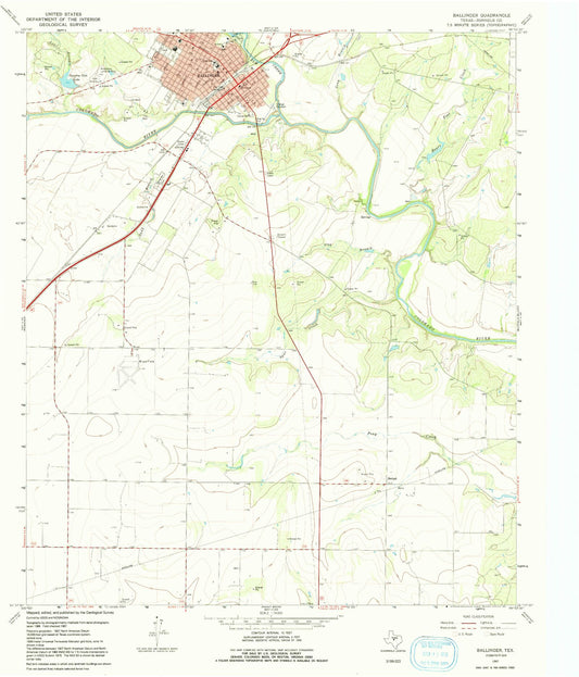 Classic USGS Ballinger Texas 7.5'x7.5' Topo Map Image