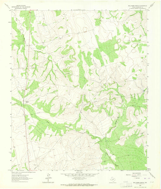 Classic USGS Ballinger Ranch Texas 7.5'x7.5' Topo Map Image