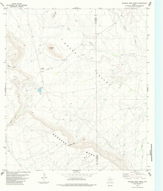 Classic USGS Bandera Mesa North Texas 7.5'x7.5' Topo Map Image