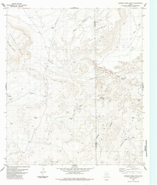 Classic USGS Bandera Mesa South Texas 7.5'x7.5' Topo Map Image