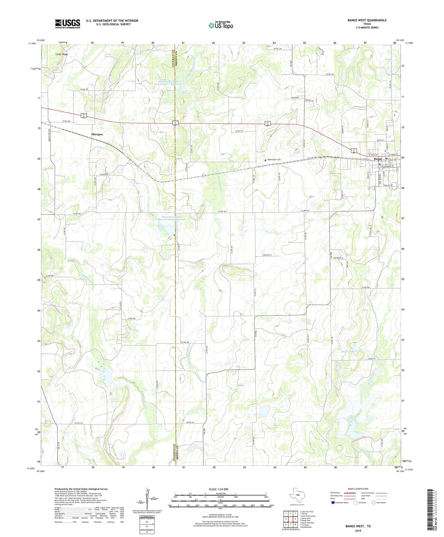 Bangs West Texas US Topo Map Image