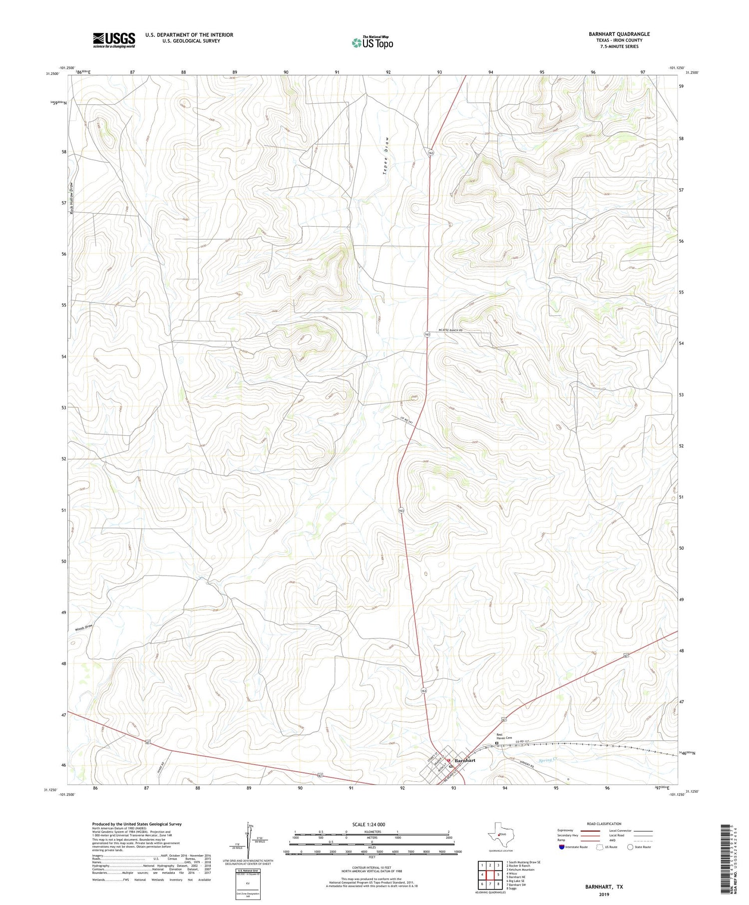 Barnhart Texas US Topo Map Image