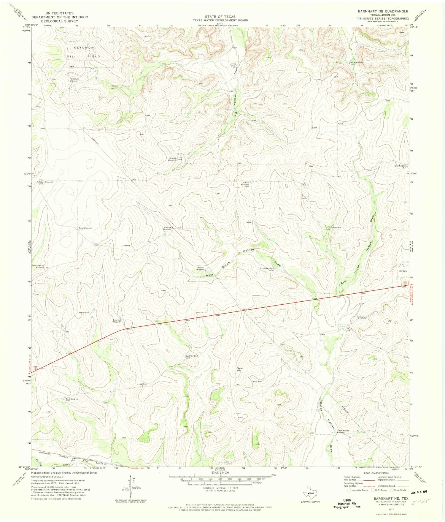 Classic USGS Barnhart NE Texas 7.5'x7.5' Topo Map Image