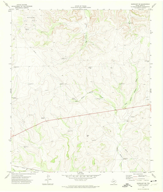 Classic USGS Barnhart NE Texas 7.5'x7.5' Topo Map Image