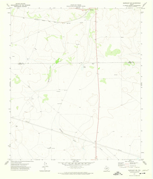 Classic USGS Barnhart SW Texas 7.5'x7.5' Topo Map Image