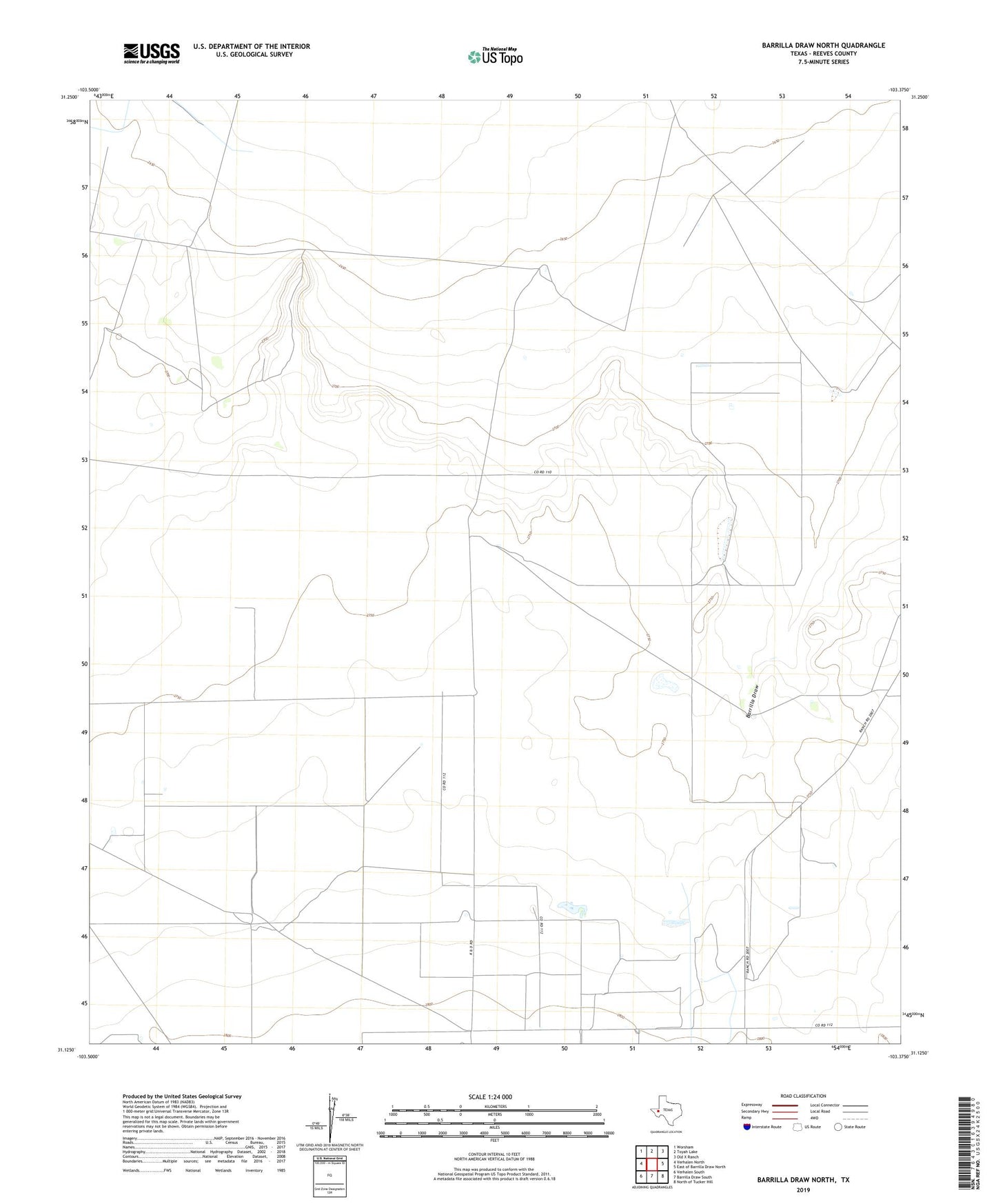 Barrilla Draw North Texas US Topo Map Image