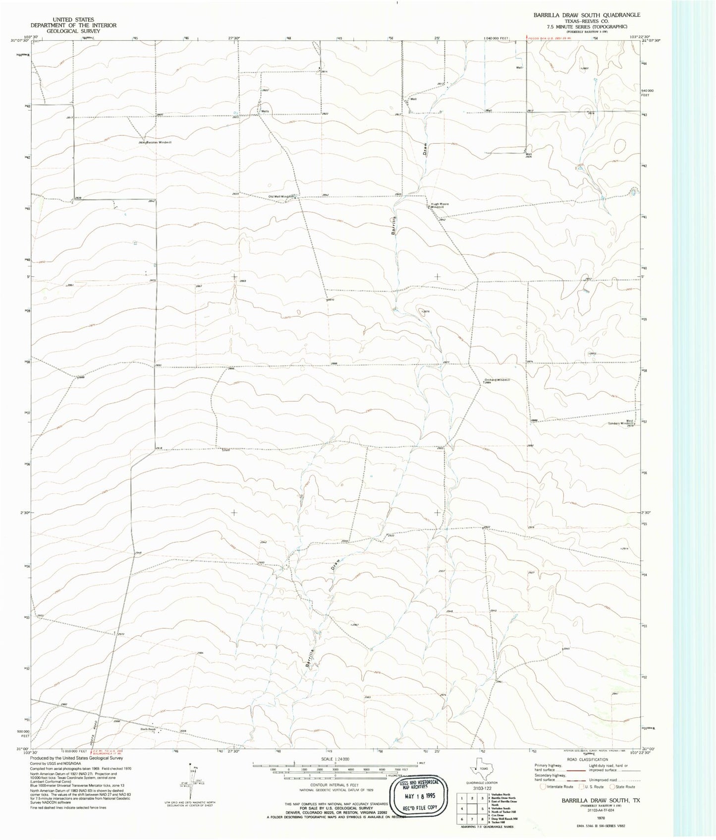 Classic USGS Barrilla Draw South Texas 7.5'x7.5' Topo Map Image