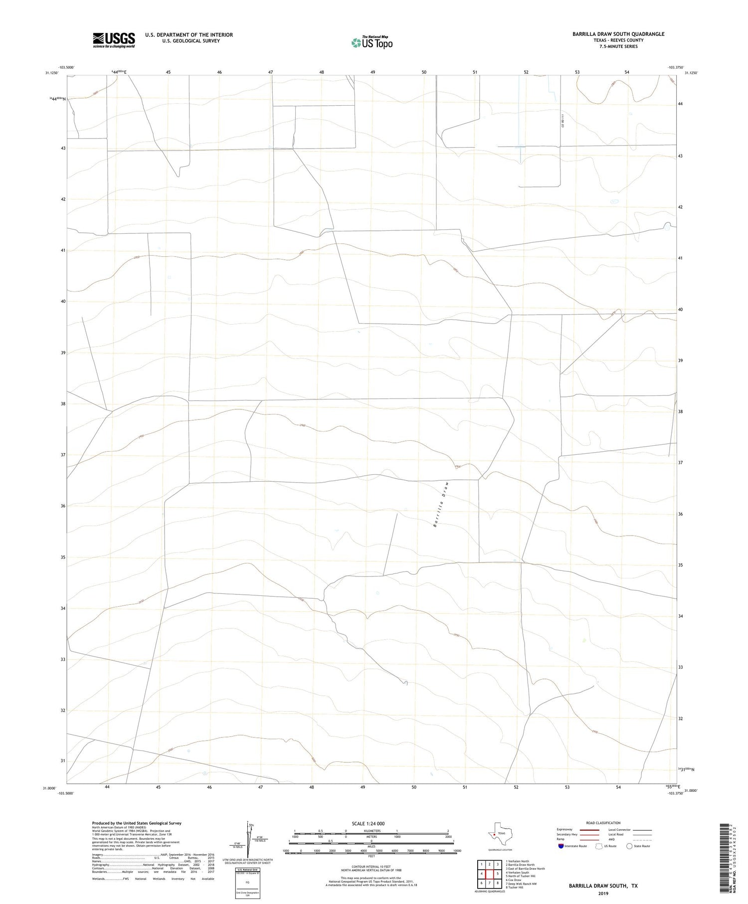 Barrilla Draw South Texas US Topo Map Image