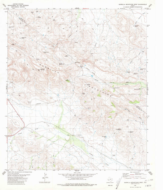 Classic USGS Barrilla Mountains West Texas 7.5'x7.5' Topo Map Image
