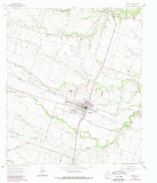 Classic USGS Bartlett Texas 7.5'x7.5' Topo Map Image