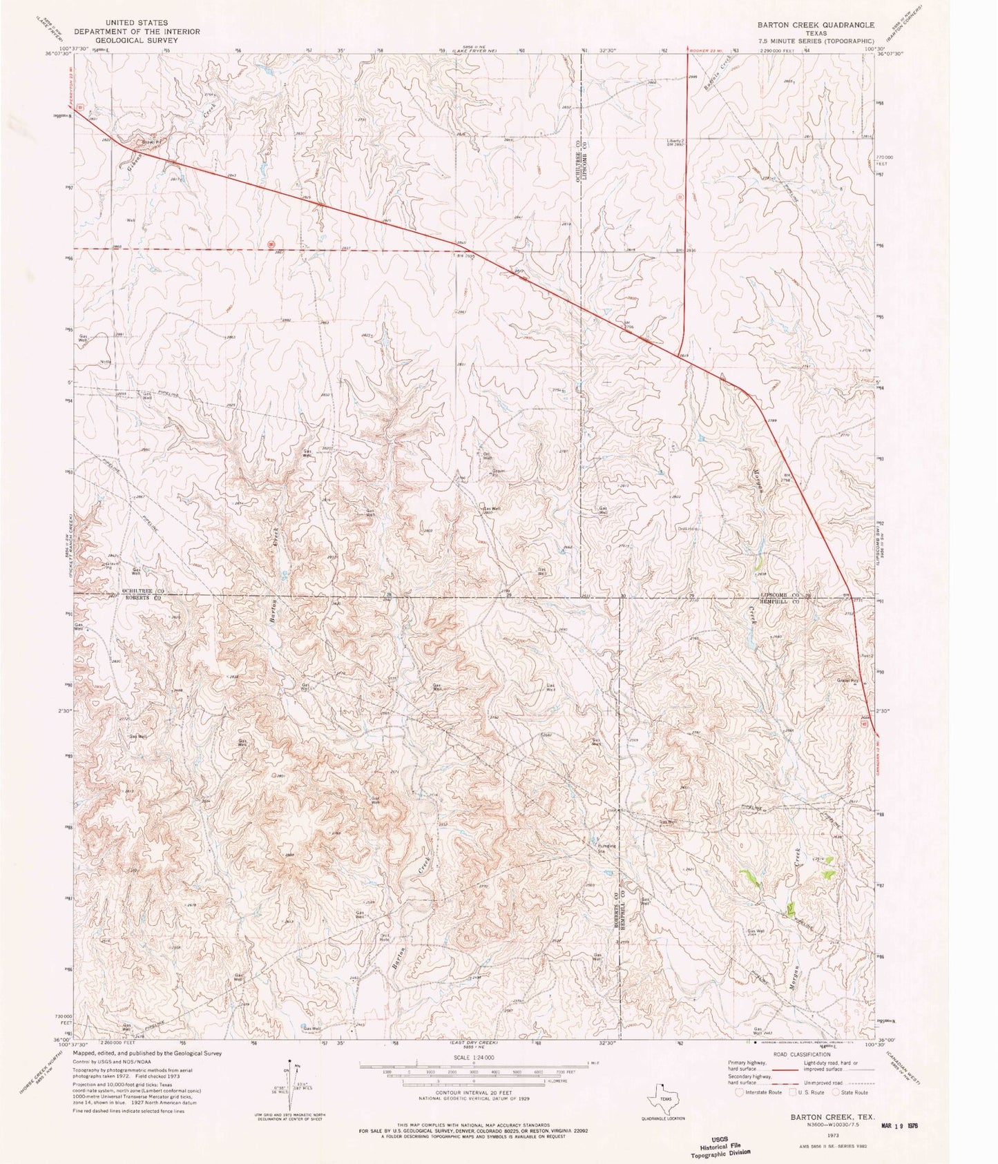 Classic USGS Barton Creek Texas 7.5'x7.5' Topo Map Image