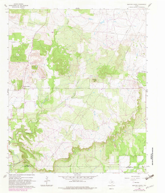 Classic USGS Bartons Chapel Texas 7.5'x7.5' Topo Map Image