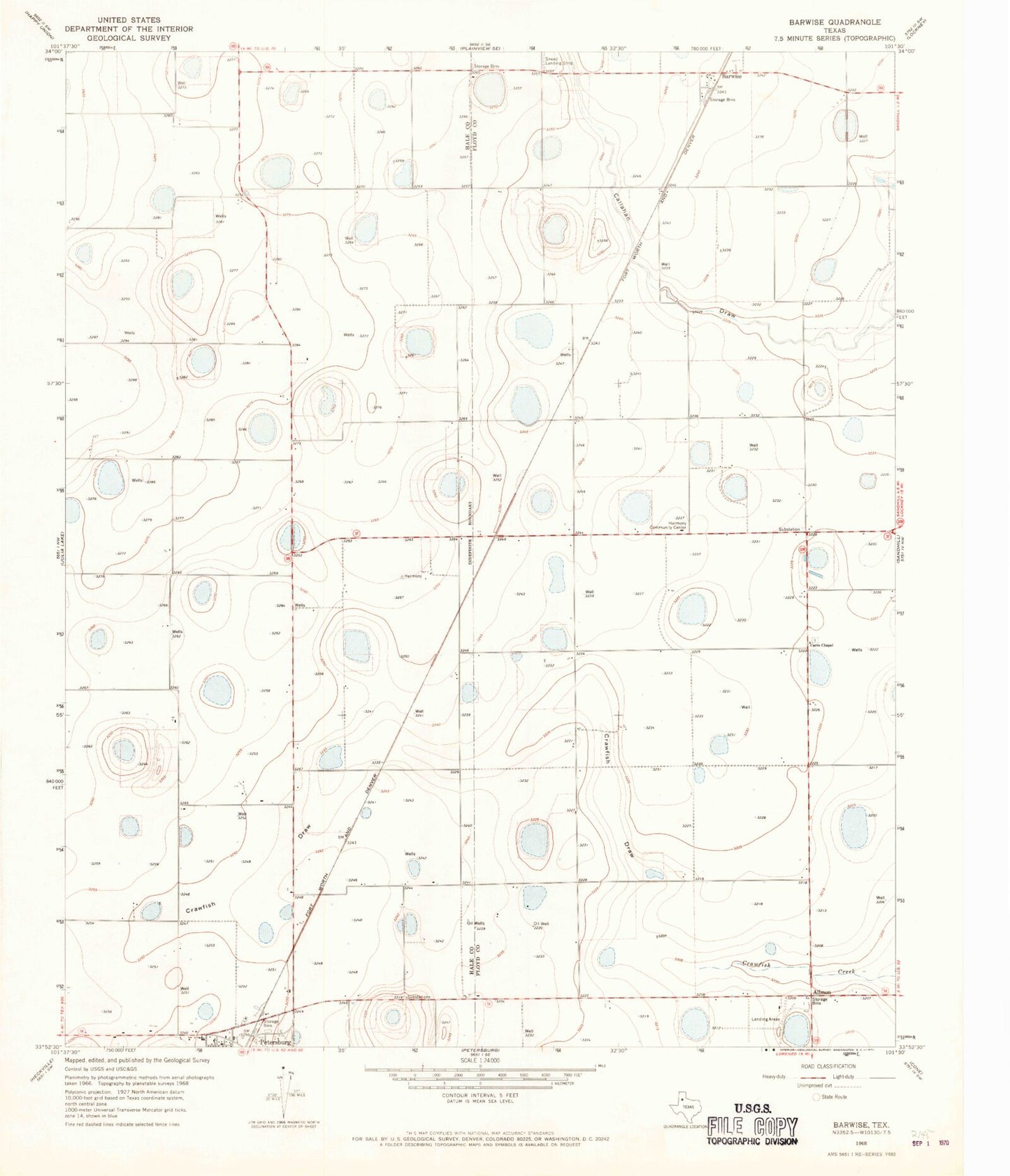 Classic USGS Barwise Texas 7.5'x7.5' Topo Map Image