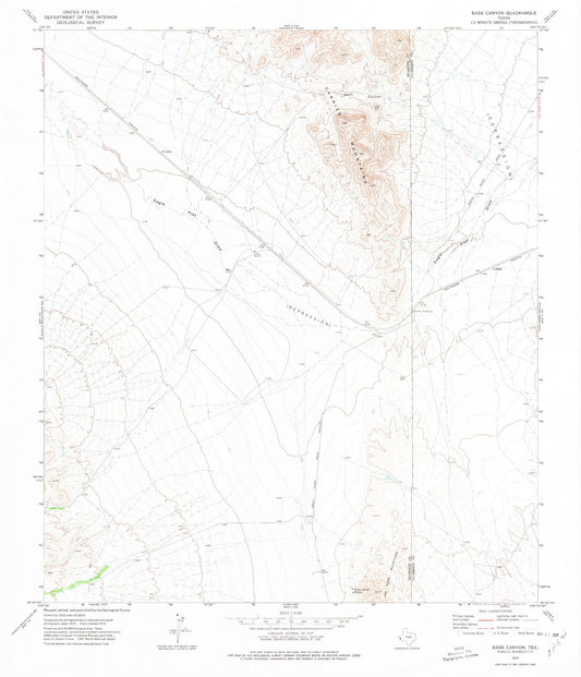 Classic USGS Bass Canyon Texas 7.5'x7.5' Topo Map Image