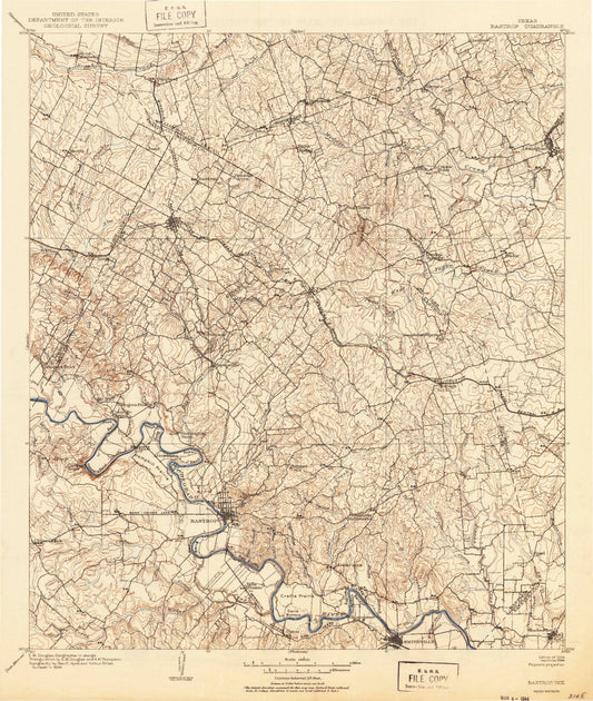Historic 1904 Bastrop Texas 30'x30' Topo Map Image