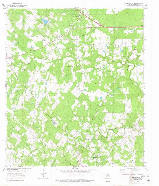 Classic USGS Bastrop SW Texas 7.5'x7.5' Topo Map Image