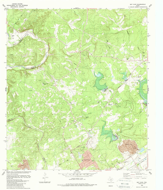 Classic USGS Bat Cave Texas 7.5'x7.5' Topo Map Image