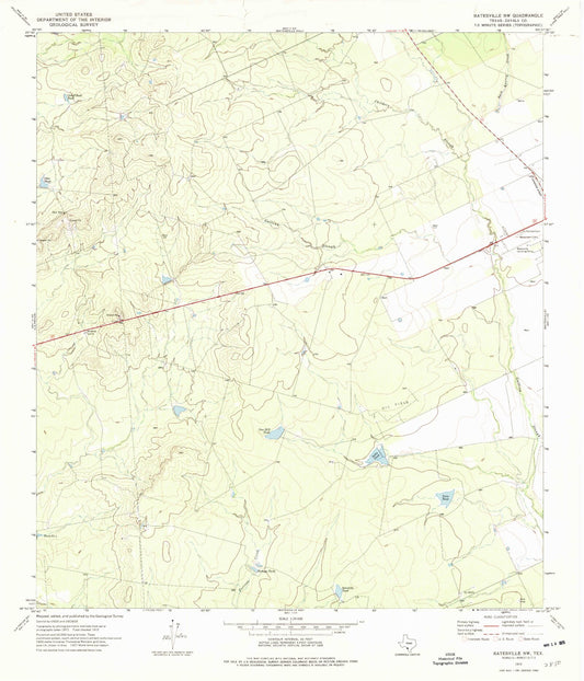 Classic USGS Batesville NW Texas 7.5'x7.5' Topo Map Image