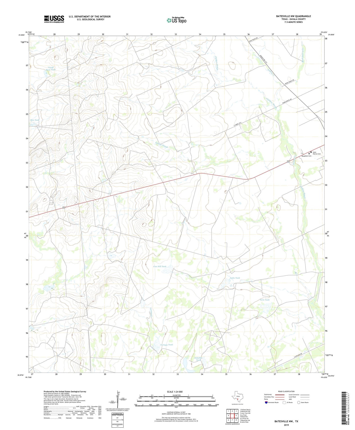 Batesville NW Texas US Topo Map Image