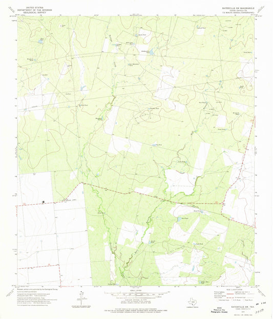 Classic USGS Batesville SW Texas 7.5'x7.5' Topo Map Image