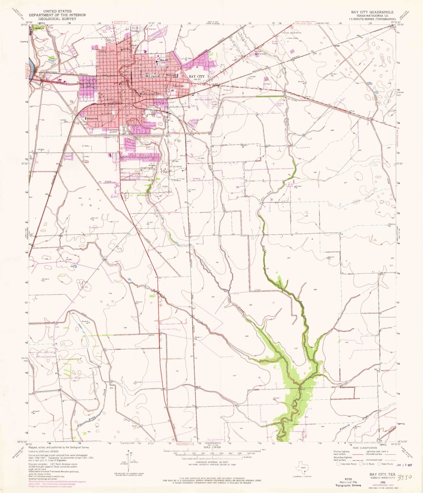 Classic USGS Bay City Texas 7.5'x7.5' Topo Map Image