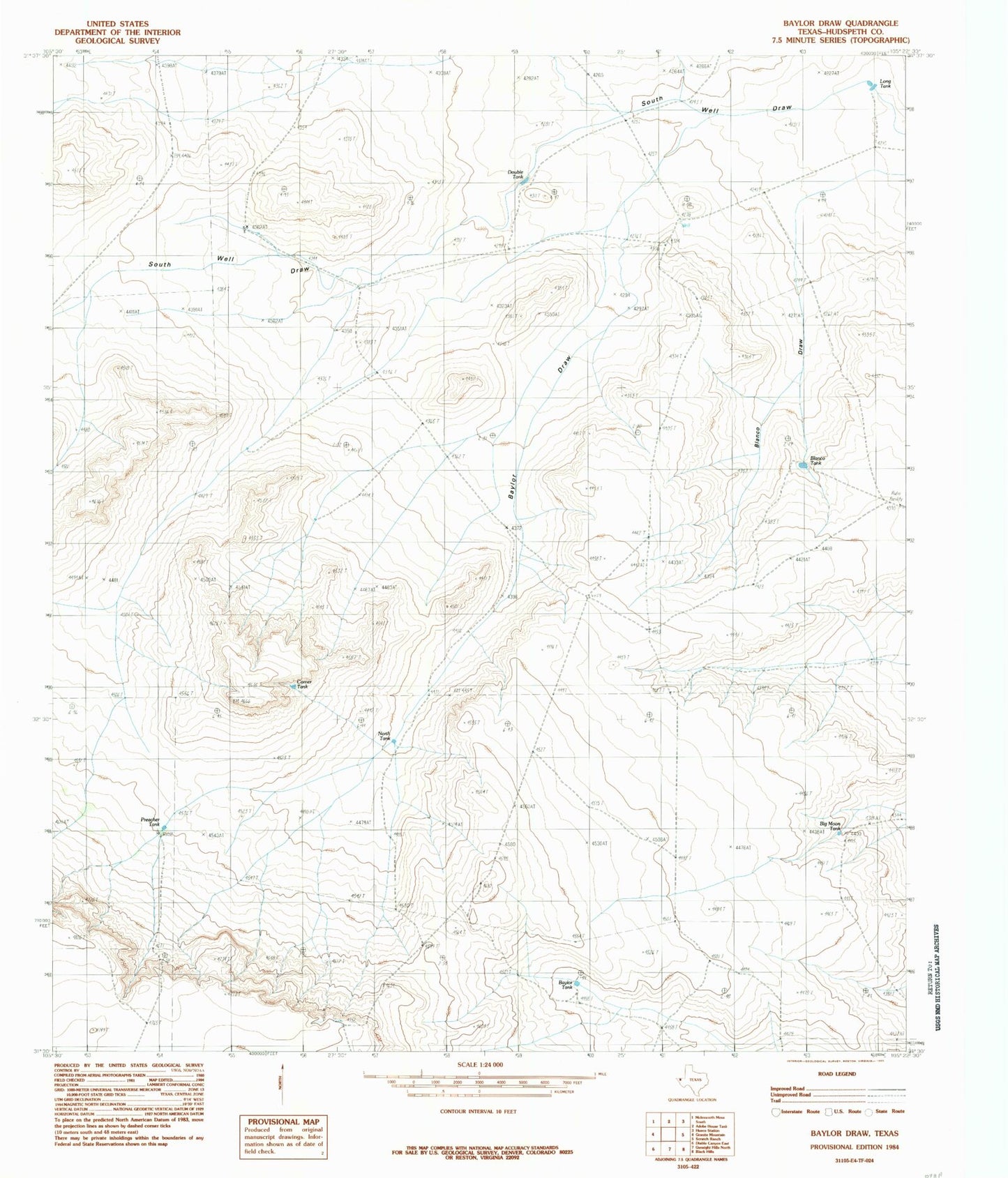 Classic USGS Baylor Draw Texas 7.5'x7.5' Topo Map Image