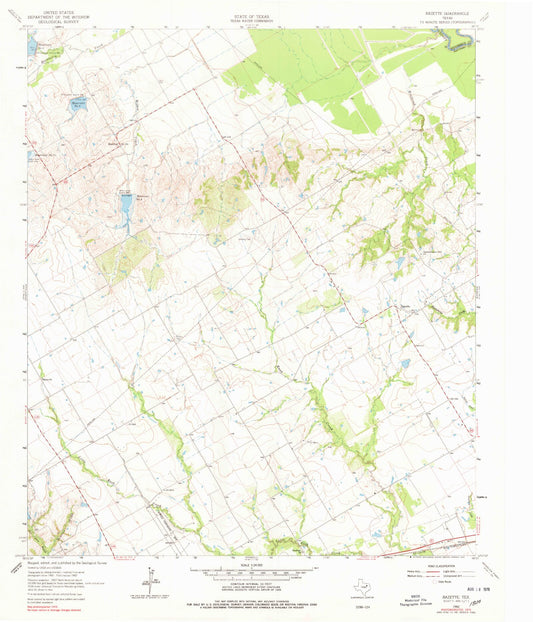 Classic USGS Bazette Texas 7.5'x7.5' Topo Map Image