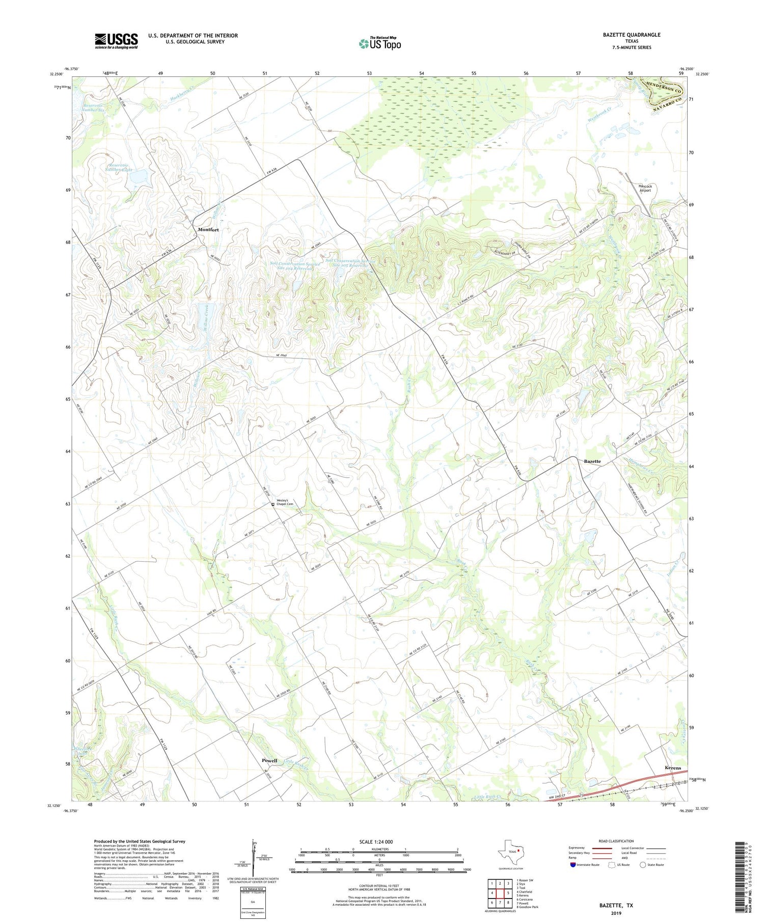 Bazette Texas US Topo Map Image