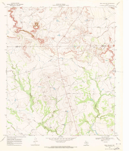 Classic USGS Beal Hollow Texas 7.5'x7.5' Topo Map Image