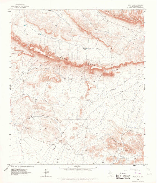 Classic USGS Bean Hills Texas 7.5'x7.5' Topo Map Image