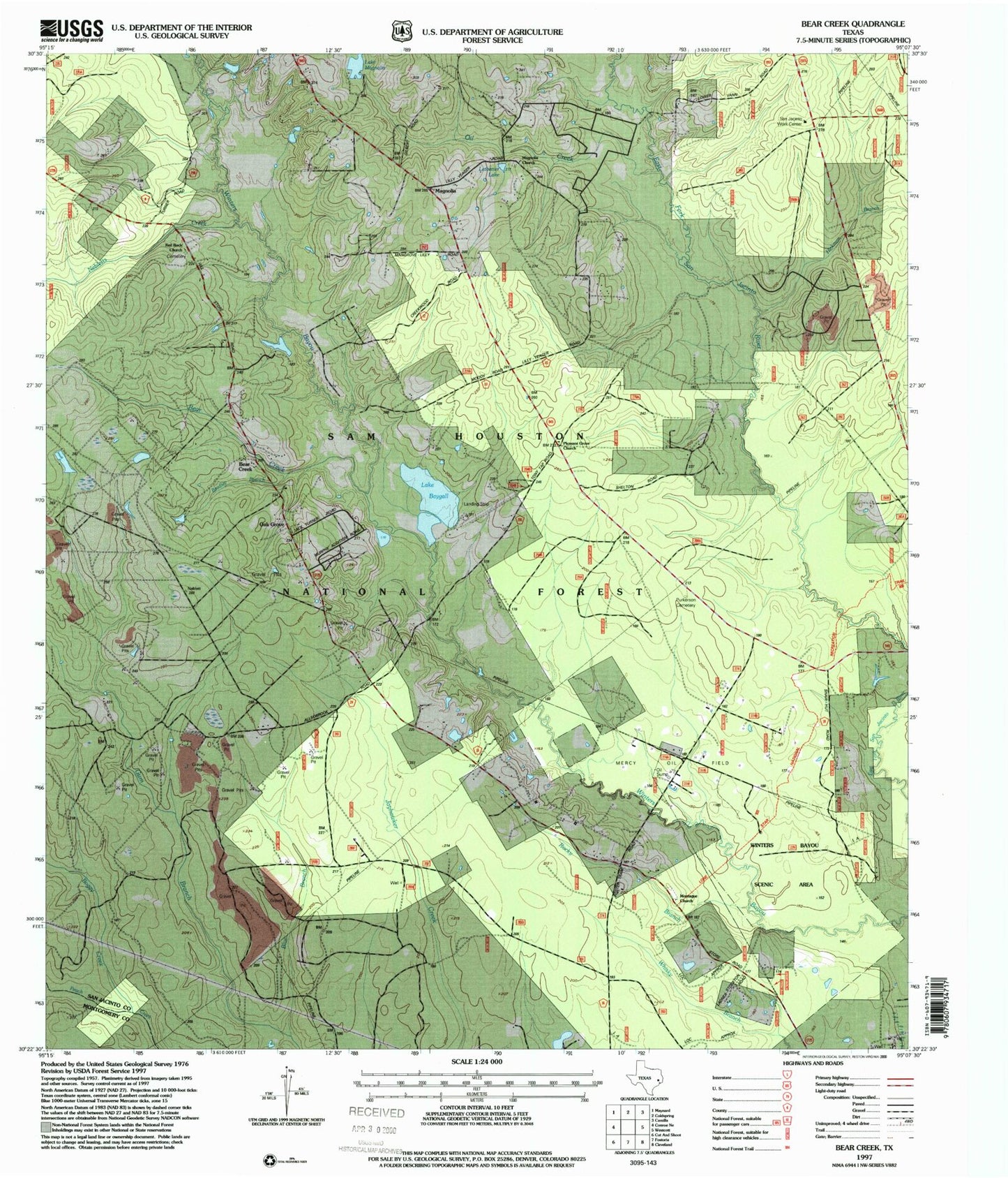 Classic USGS Bear Creek Texas 7.5'x7.5' Topo Map Image
