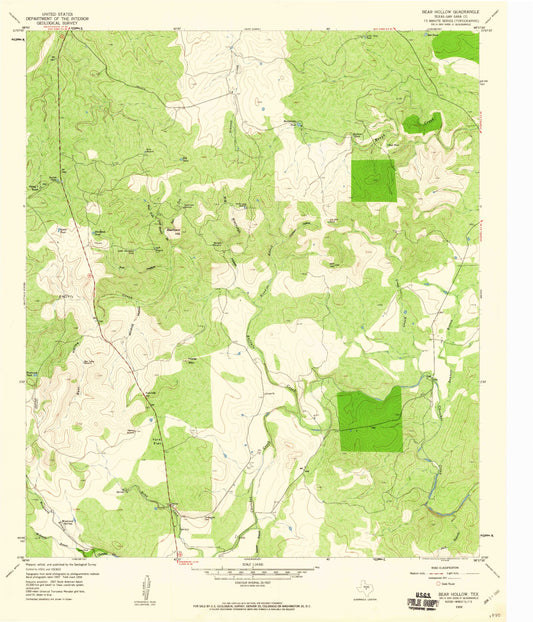 Classic USGS Bear Hollow Texas 7.5'x7.5' Topo Map Image