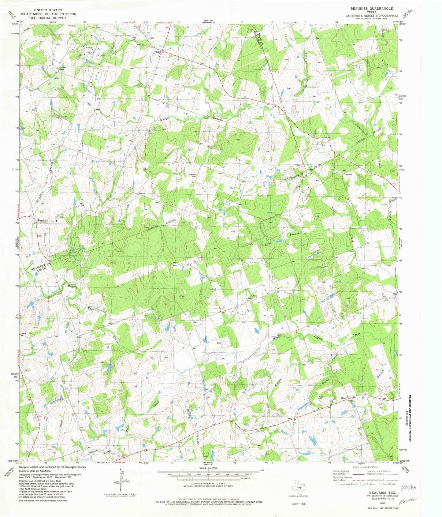 Classic USGS Beaukiss Texas 7.5'x7.5' Topo Map Image
